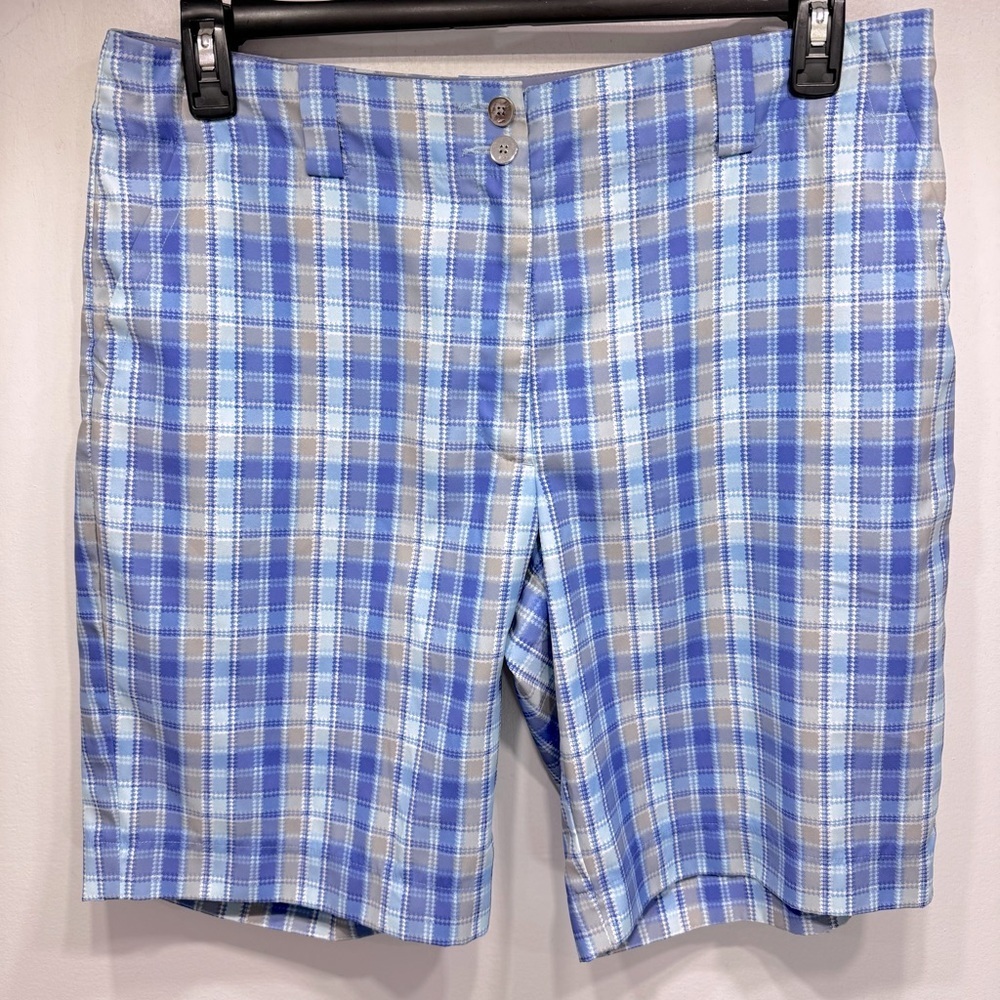 Nike Golf Shorts Pastel Blue & Gray Plaid Fit Dry Wicking Lightweight Pockets